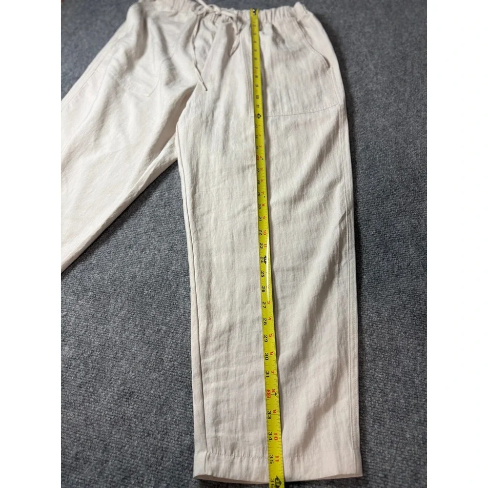 Zara Womens Beige Linen Blend Drawstring Elastic Waist Patch Pocket Pants Large
